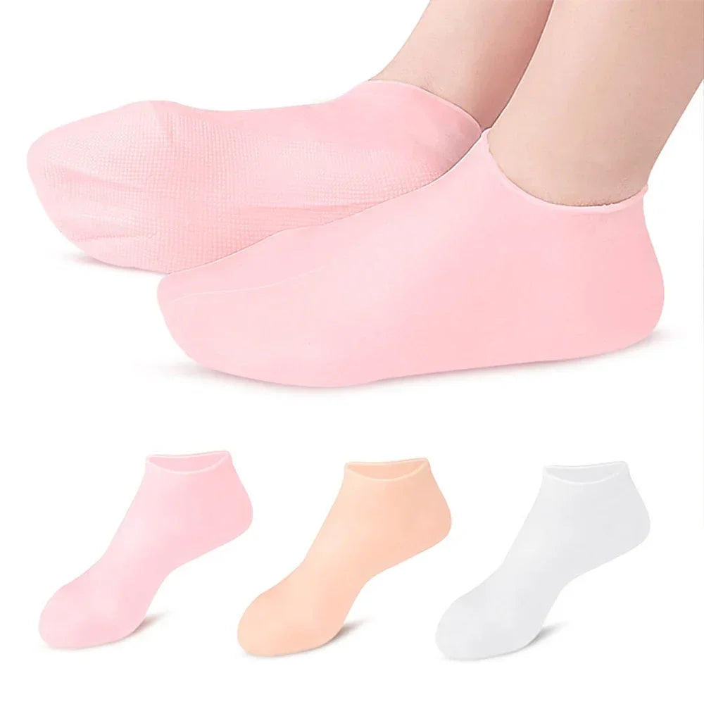 (Combo Pack) Moisturizing Glove and Socks Set, Silicone Gel Spa Socks For Dry Cracked Skin & Silicone Jelly Socks Gel Moisturizing Socks Foot Care Protector