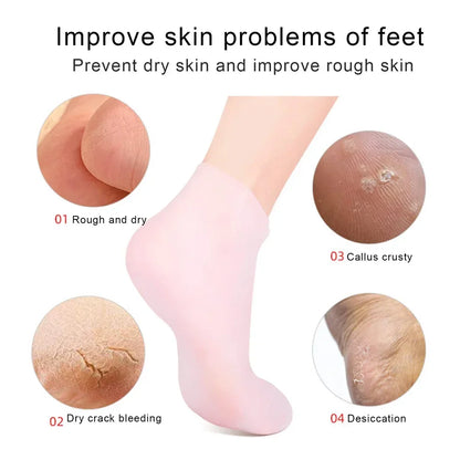 (Combo Pack) Moisturizing Glove and Socks Set, Silicone Gel Spa Socks For Dry Cracked Skin & Silicone Jelly Socks Gel Moisturizing Socks Foot Care Protector